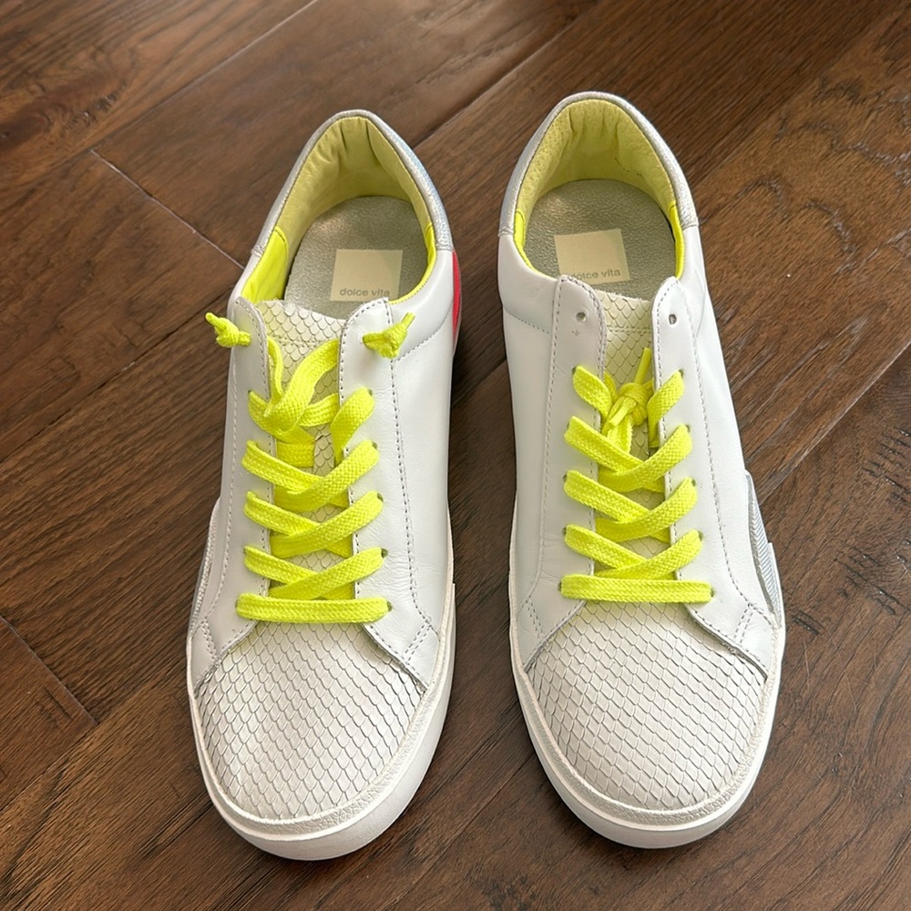 NWT Dolce Vita Zina lace up shoes. Neon, hot pink, silver and white.